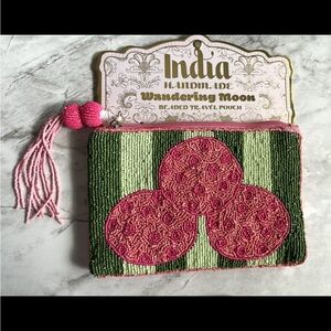 NWT Wandering Moon India Handmade Beaded Pink Green Pickleball Pouch Bag Viral